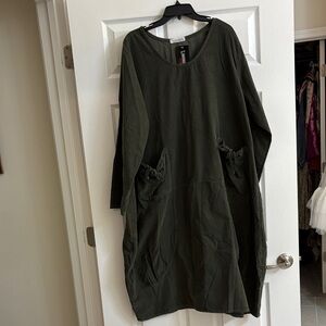 Olive Green Long Pocket Dress